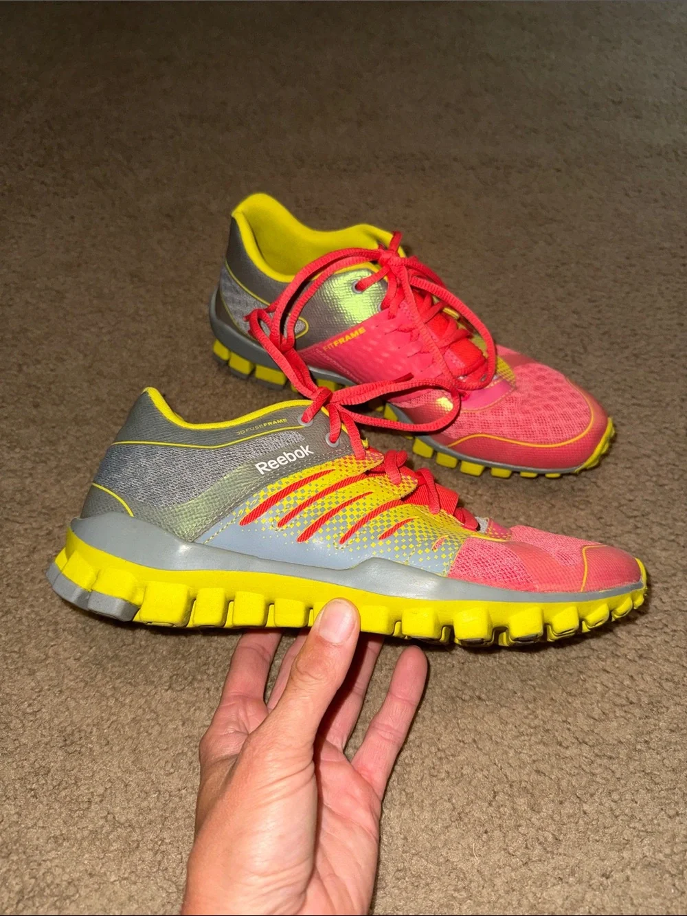 Reebok Women Coral Pink and Bright Yellow Athletic Trainers